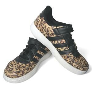 Adidas Breaknet 2.0 Leopard Velcro Faux Leather Girls sz 2.5